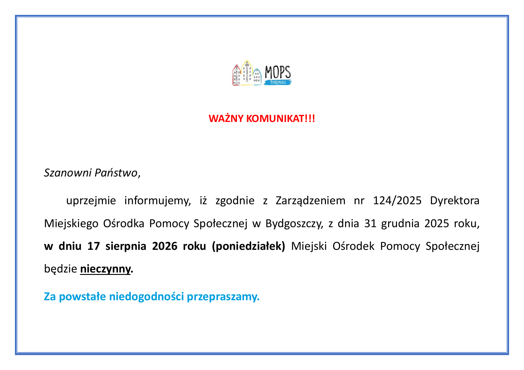 Ważny komunikat