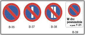 Karta parkingowa uprawnia do niestosowania się do poniższych dziewięciu znaków drogowych:
